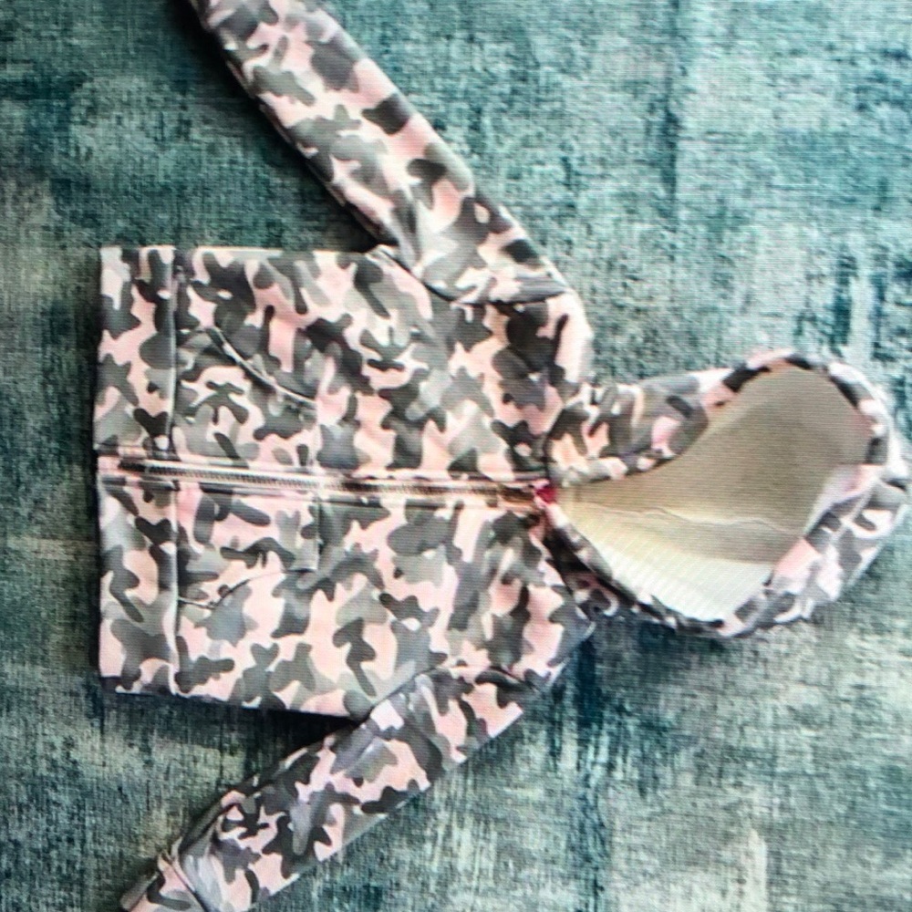 Pink Gray full zip camouflage hooded jacket
